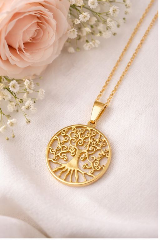 Racines d’Or – Collier Arbre de Vie Plaqué Or | Symbole de Famille & Force